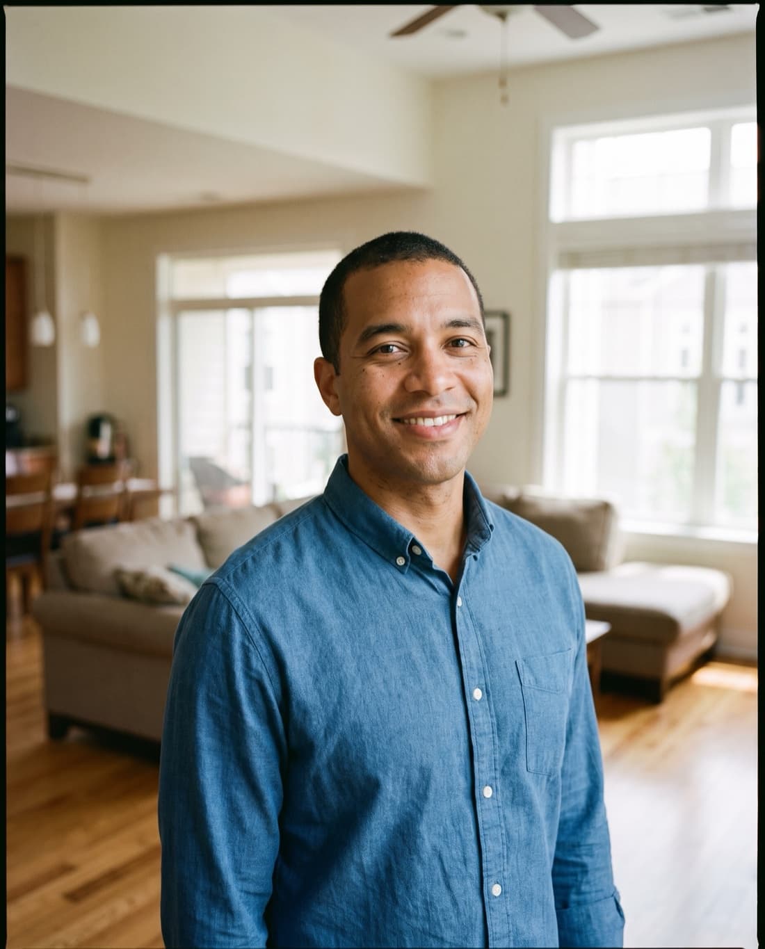 A homeowner in the living room of his home