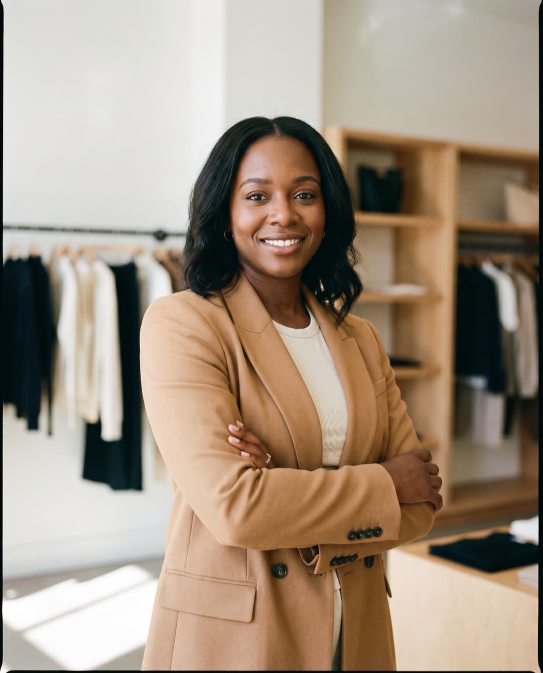 A confident small-business owner in her boutique