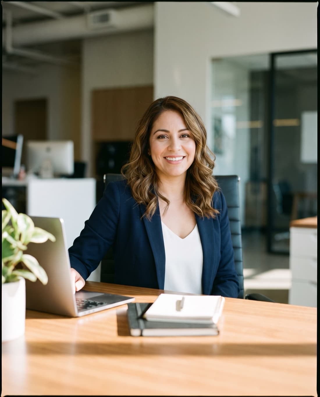 A BlueStone funding advisor at her desk